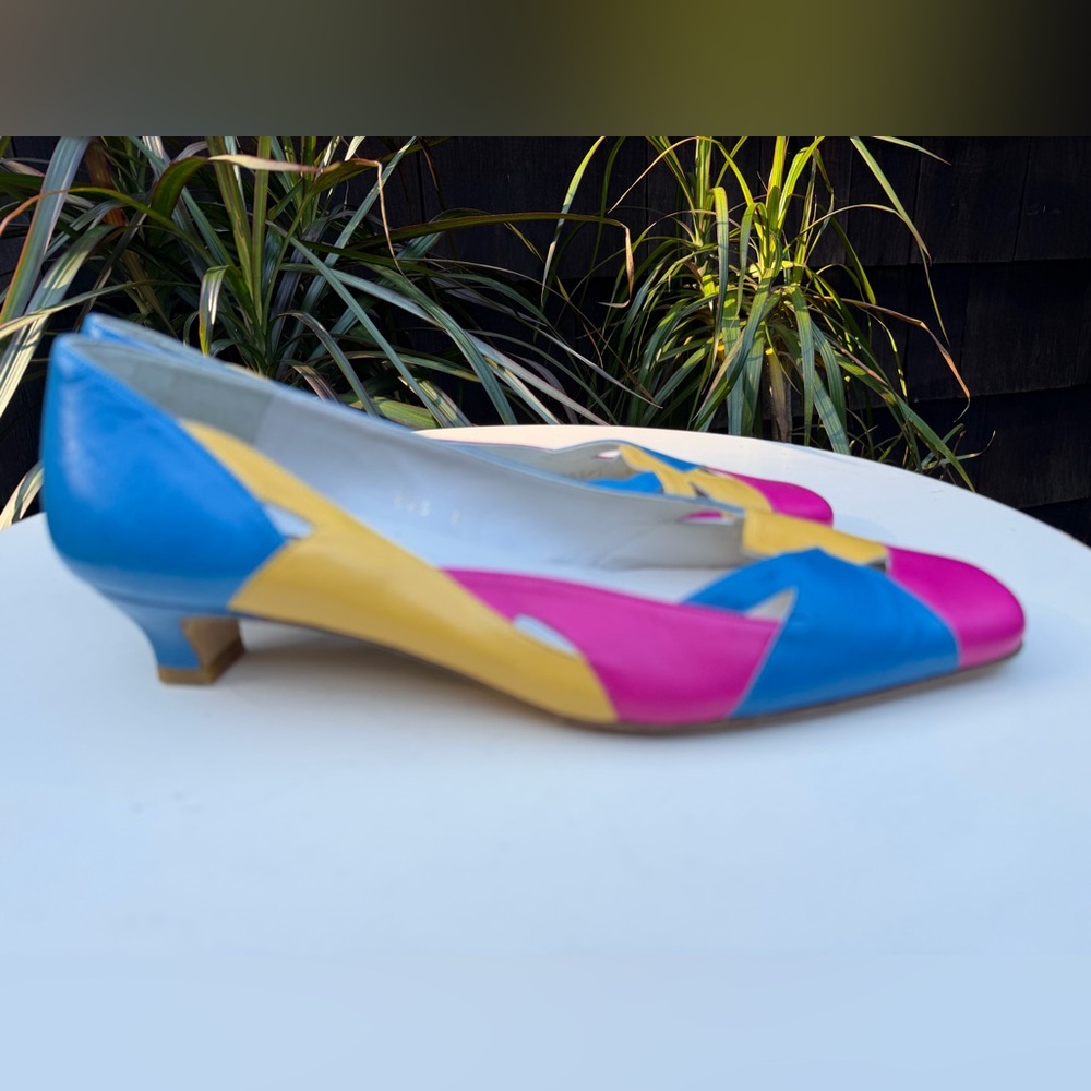 Vintage kitten heel pump shoes leather multicolor Sz 8M by Ingledew’s Grenada - Picture 9 of 11
